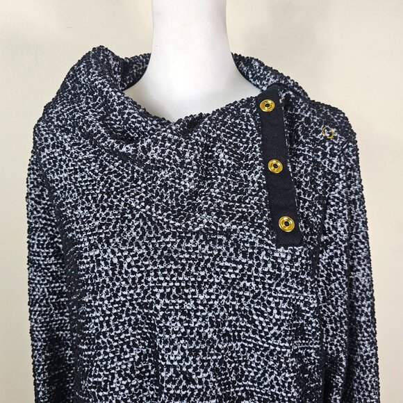 Calvin Klein Textured Dot Knit Tunic Sweater Sz L Cowl Neck Gold Snaps Relaxed - Picture 5 of 12